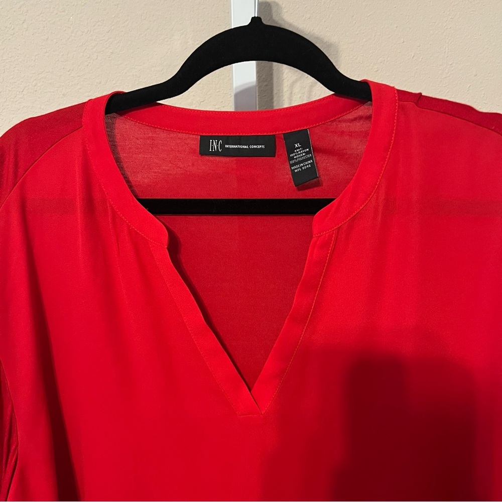 INC International Concepts Vibrant Red Long Sleeve Blouse - Picture 2 of 3